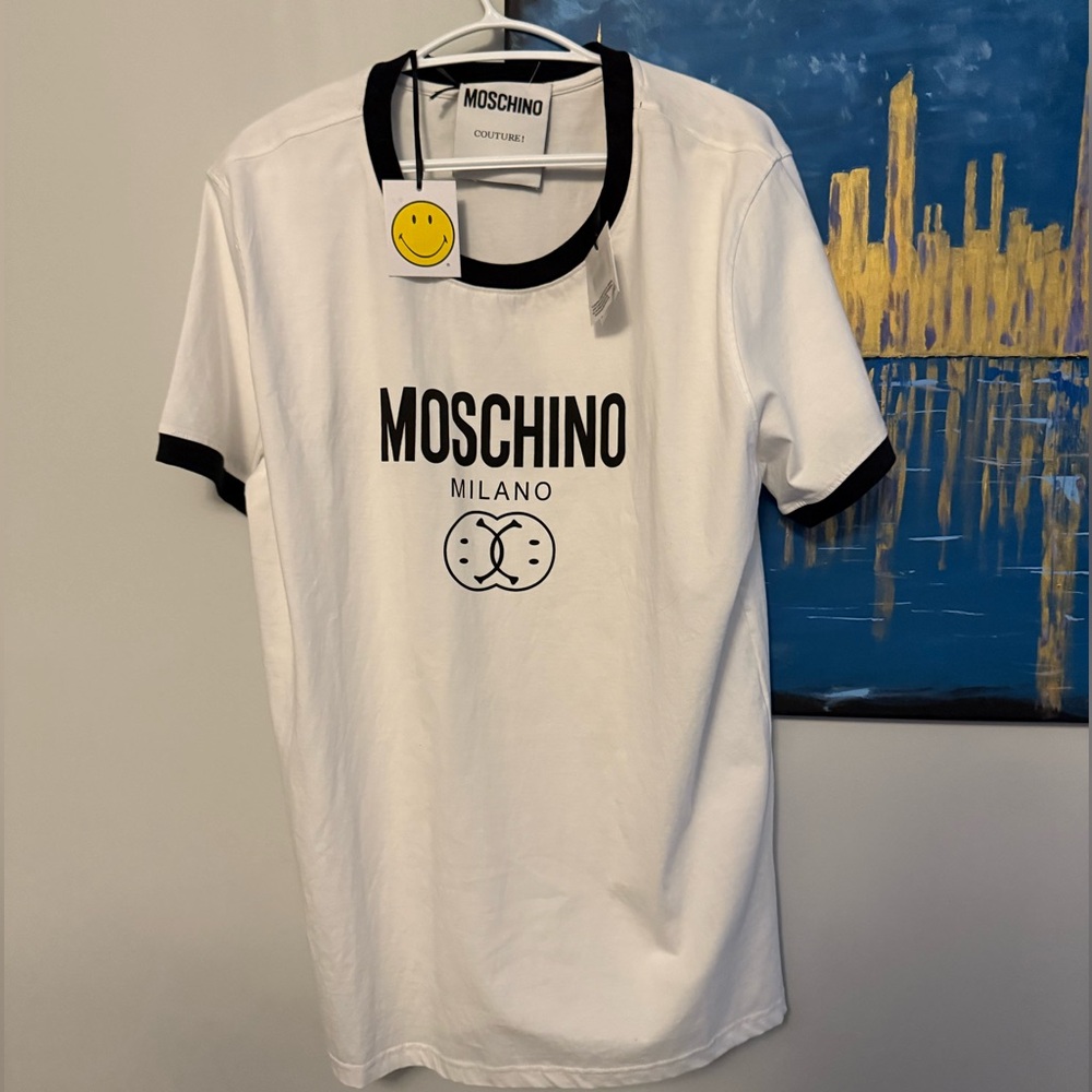 MOSCHINO White Double Smiley T-Shirt Size
52 (US Large)